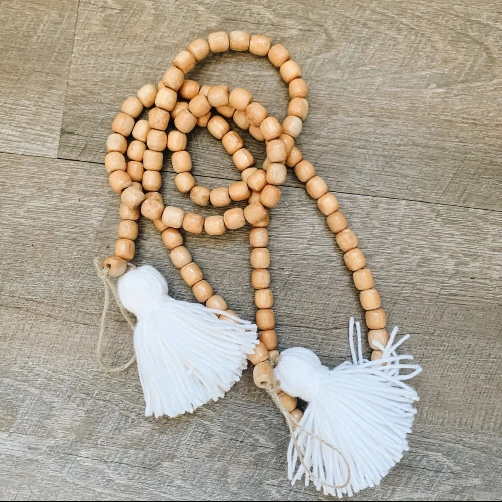 Boho Wooden Bead Tassel Garland Christmas Decor